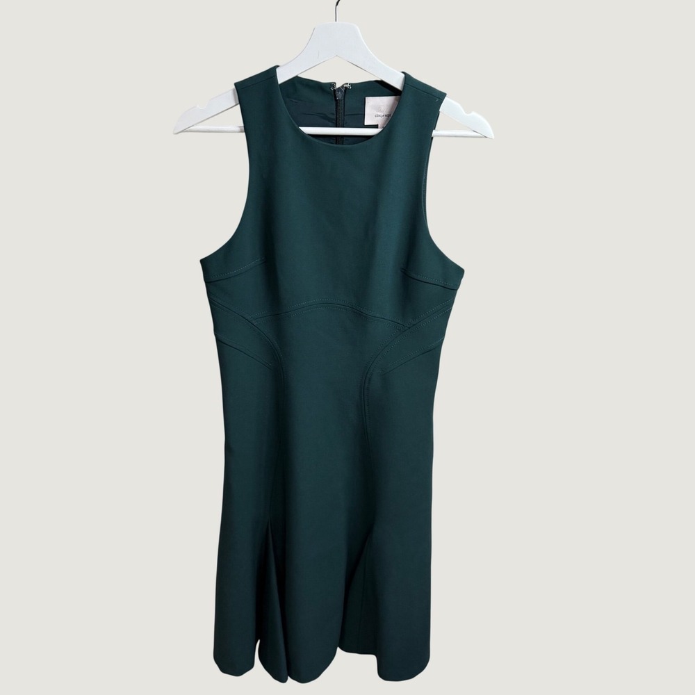 Cinq à Sept Dress Womens 4 Green Fit & Flare Sleeveless Ponte Career Cocktail